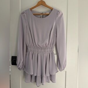 Altar’d State Ruffled Long sleeved Romper Shorts purple tie back Women’s Small